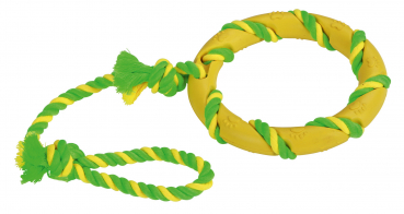 Ring am Seil, grün-gelb, 47 cm Vollgummi/Baumwolle