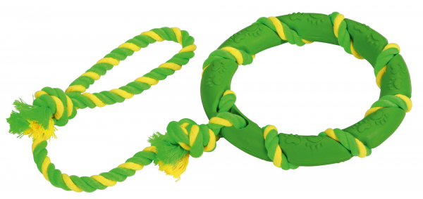 Ring am Seil, grün-gelb, 47 cm Vollgummi/Baumwolle
