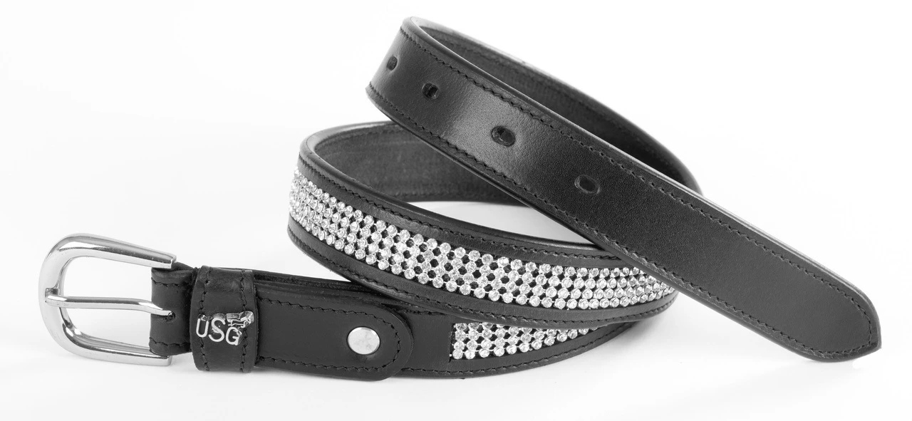 Leather belt black ''Princess'', silver col.buckle