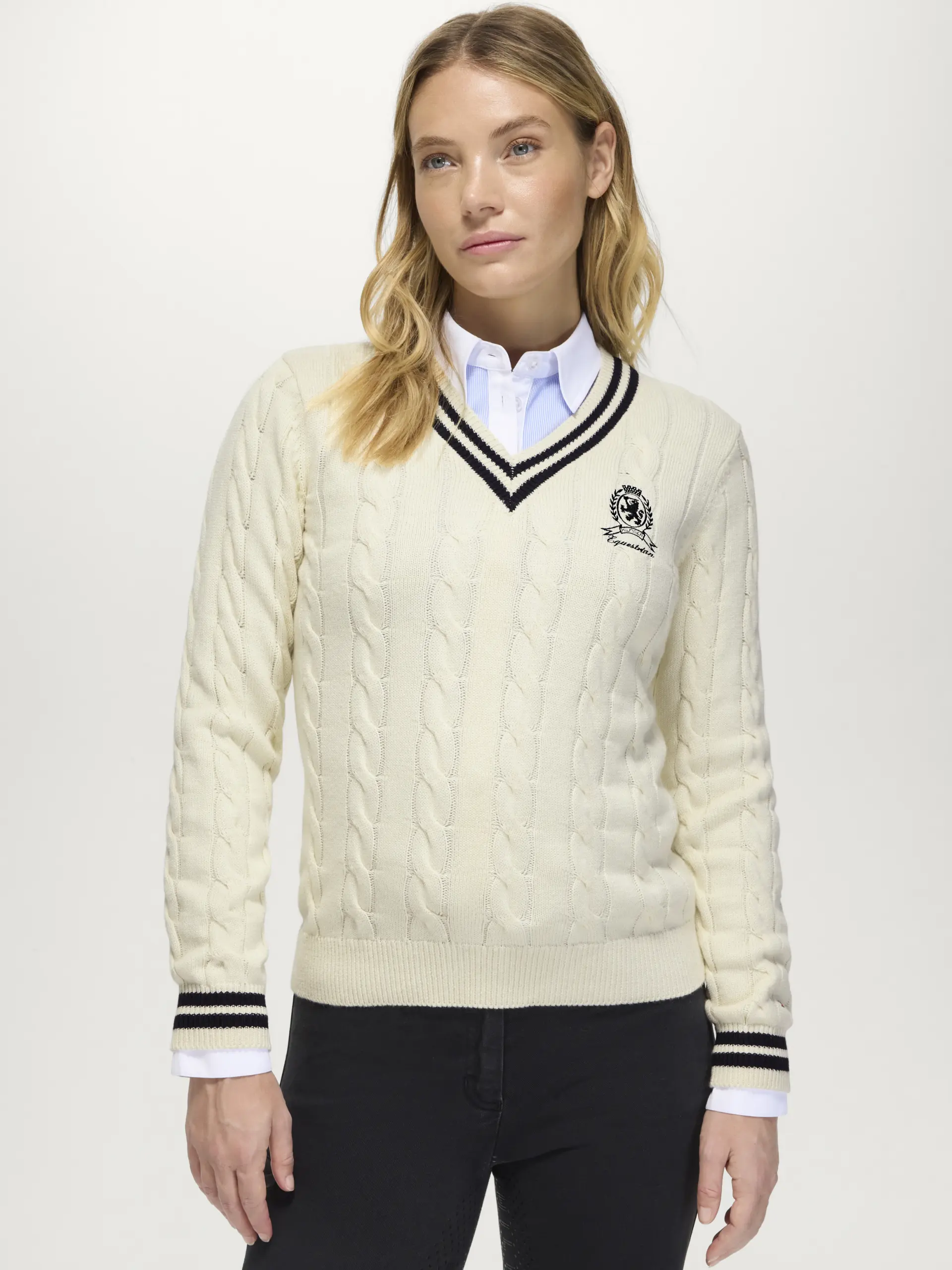 Damen Cable V-neck Sweater Roseville Damen Cable V-neck Sweater Roseville