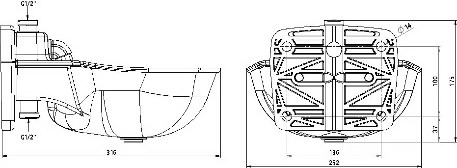Tränkebecken K75 - 1/2" mit Rohrventil
