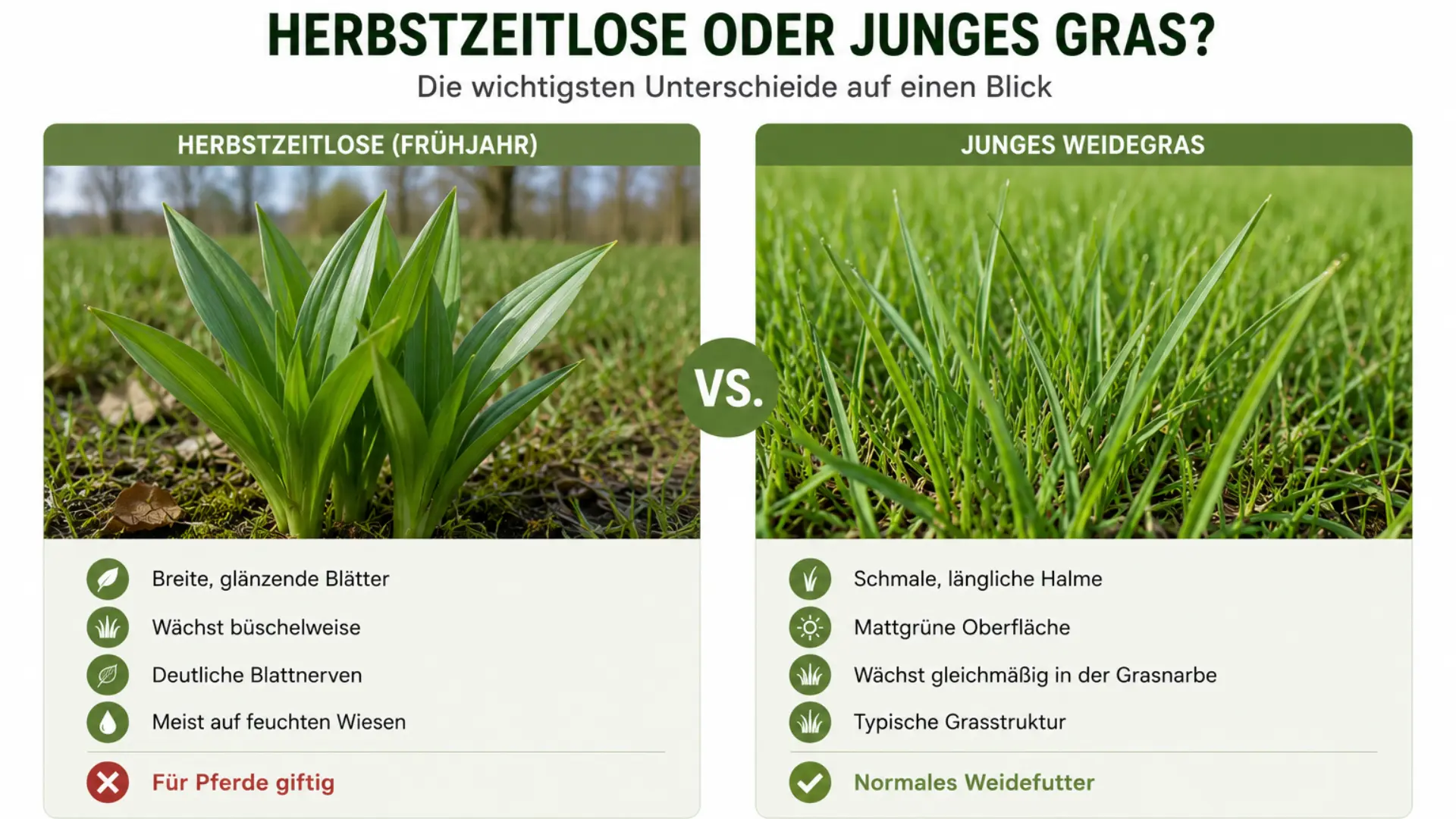 Infografik: Herbstzeitlose-Blätter vs. junges Gras