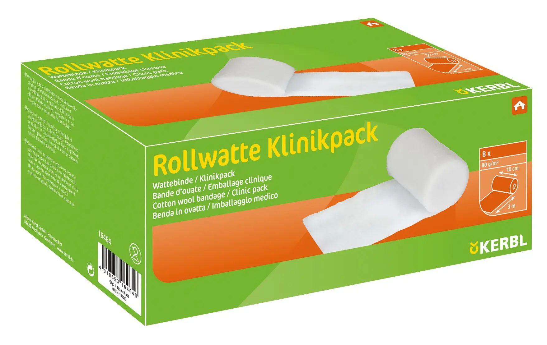 Rolled cotton wool, 10 cm, 3 m long, 8 pcs/pack