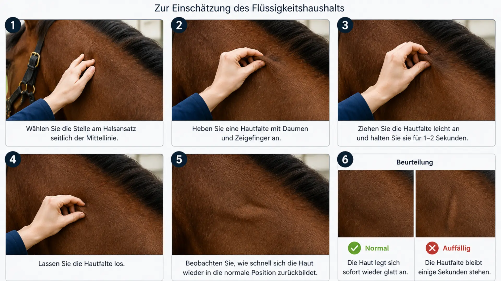 Hautfaltentest am Pferdehals zur Einschätzung des Flüssigkeitshaushalts