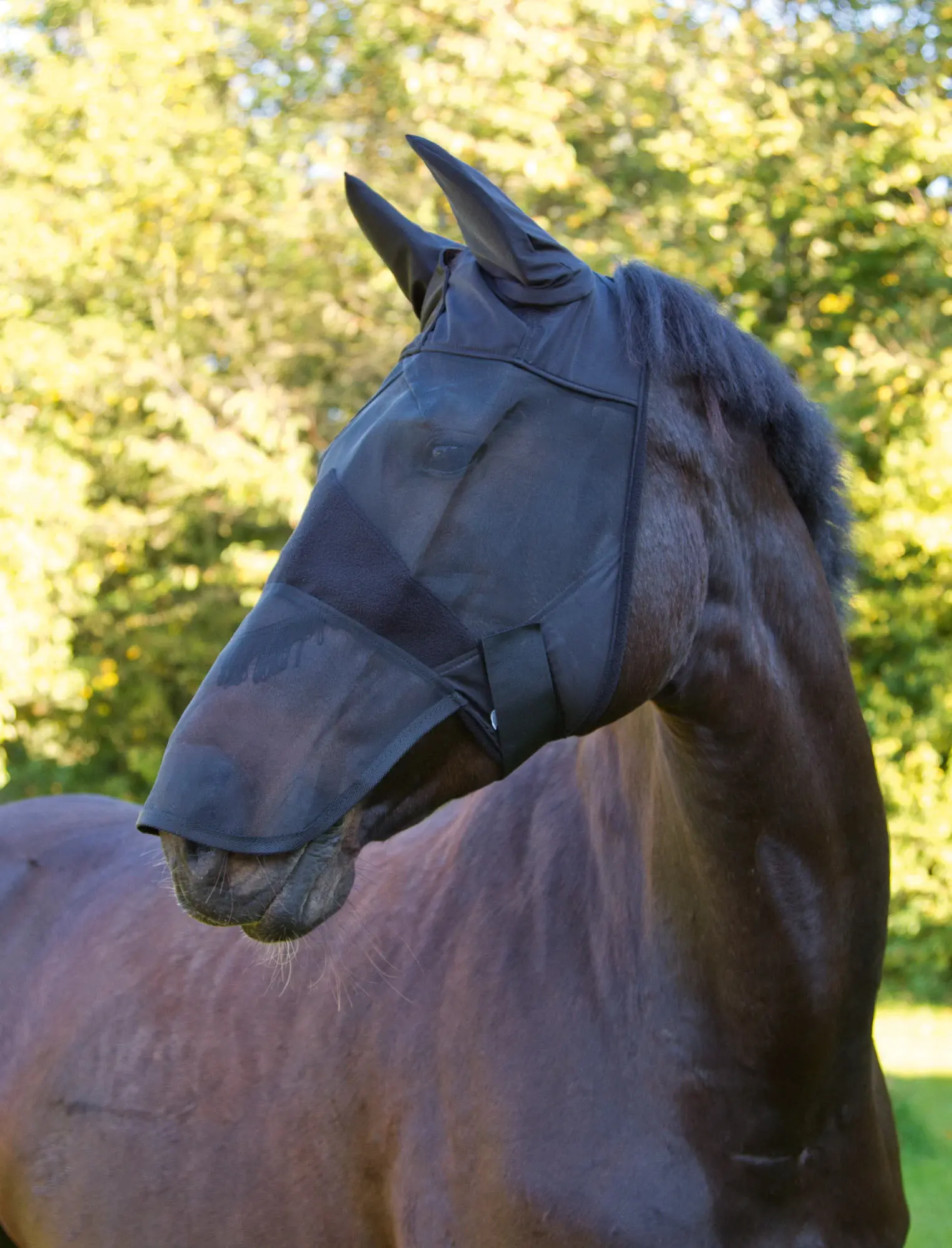KERBL Fly mask black, with ear and nose protection