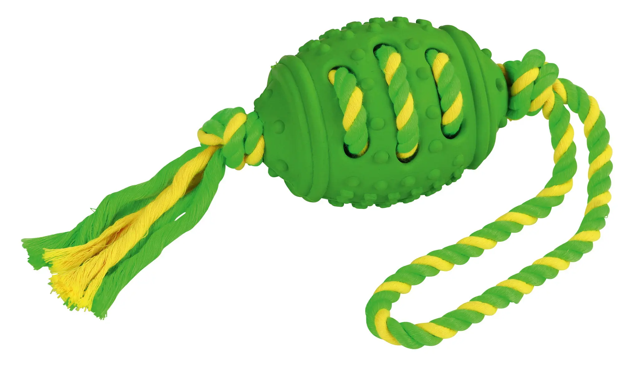 Football on a Rope 42 cm rubber/cotton green/yellow